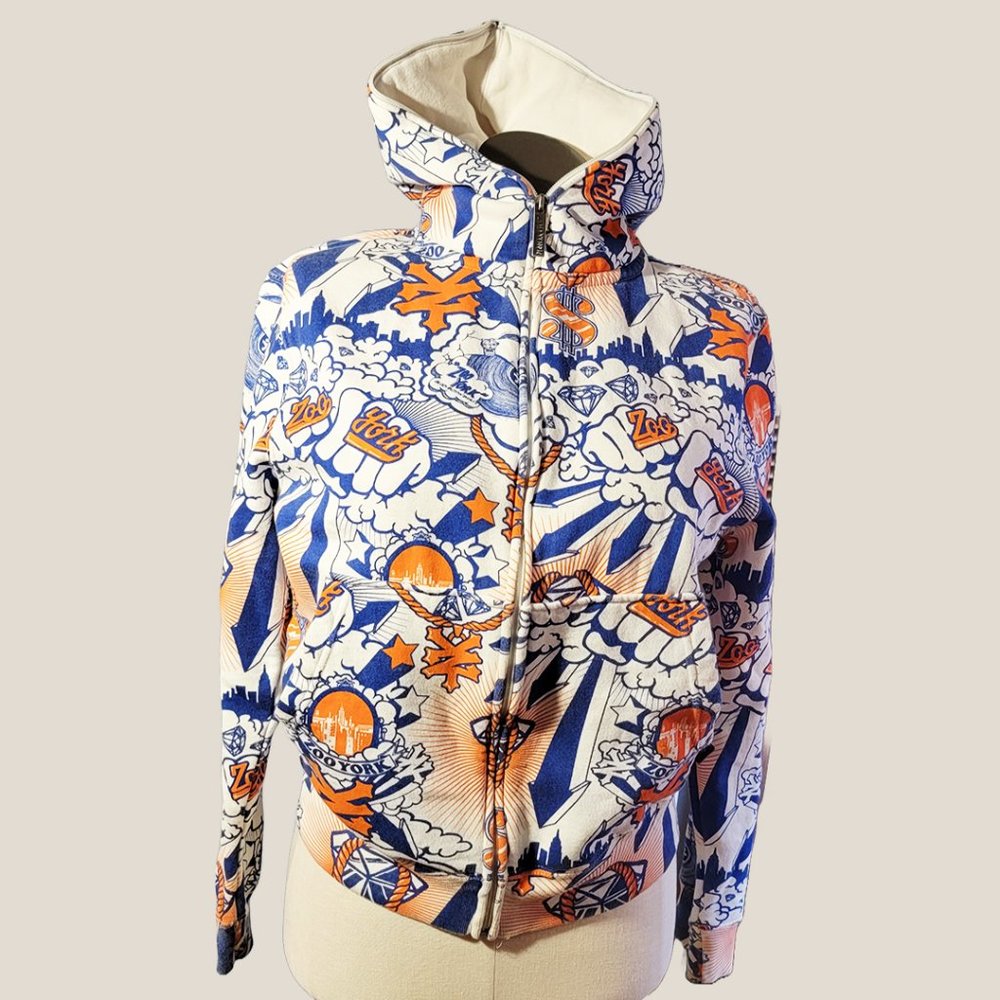 Zoo York Vintage Y2K Full-Zip Skater Hoodie White w/Print Size Men S - Women M